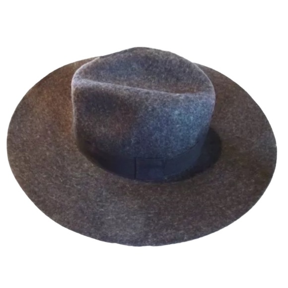 Michael Stars Grey Wide Brim Fedora Women\'s Grey 100% Wool Grosgrain Ribbon NWT